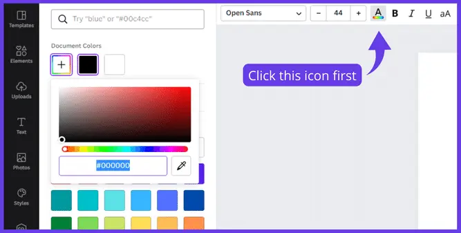 Change text color in canva 
