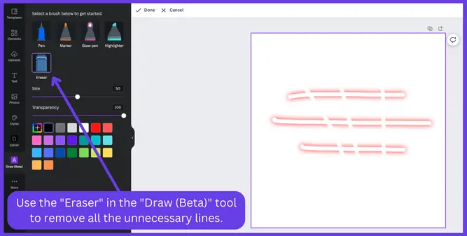 Erase The Line By The Eraser Tool