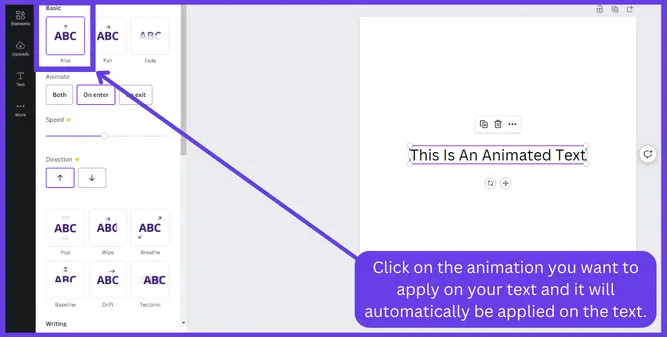 Select The Animation You Want To Apply On Your Text
